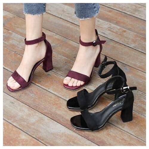 SLYXSH Sandals female summer 2019 new thick with black students wild open toe word buckle with Roman high heels women