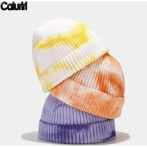 Tie Dye Beanie for Men Winter Hats for Women Designer Bonnet Brimless Cap Adult Casual Print Knitted Kpop Knit Autumn Hat ZZ-293
