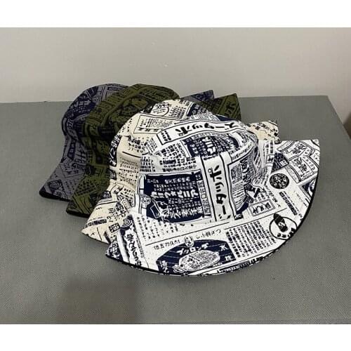 Unisex Fisherman Hat Old Newspaper Pattern Printed Basin Hat Street Trend Sun Hat Harajuku Bucket Hat Outdoor Hip-Hop Hat