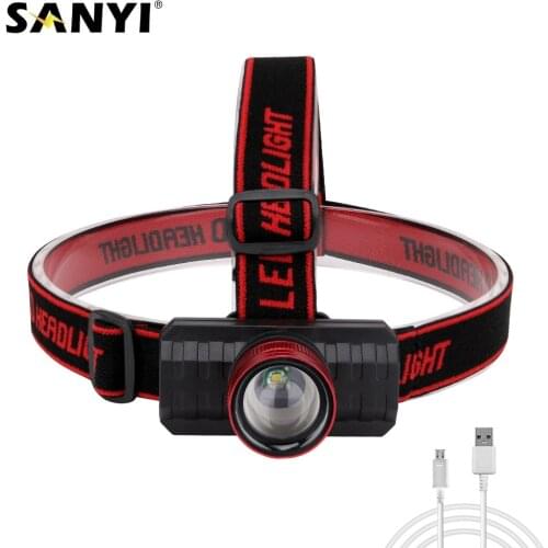 3 Modes LED Headlamp Waterproof USB Rechargeable Mini Headlight Zoomable Head Flashlight Torch Fishing Lights Built in Battery