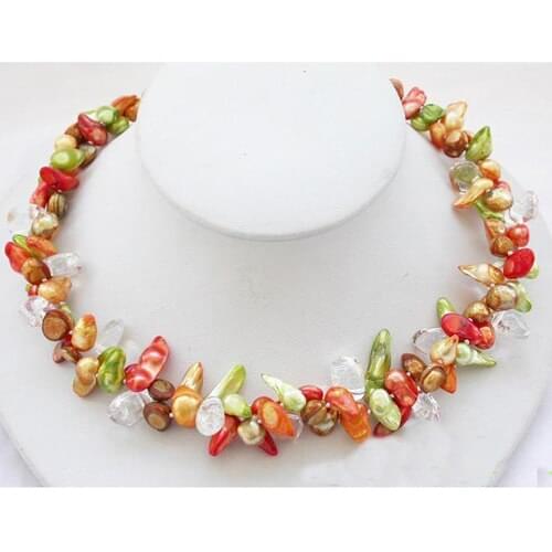 Unique Pearls jewellery Store 2row 19'' Multicolor Freshwater Pearl Crystal Beads Necklace Fine Jewelry Charming Women Gift