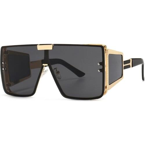 Veshion Male Oversized Sunglasses Shield One Piece Metal Gold Retro Sun Glasses for Men Women Big Frame Uv400 Blue Brown