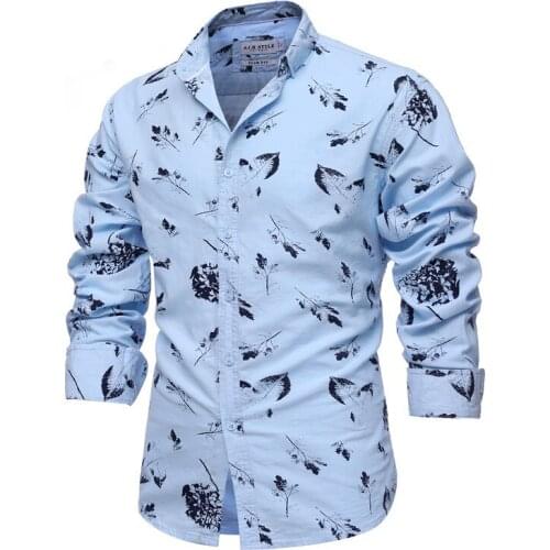 Spring 100% Cotton Printed Mens Shirt Slim Fit Business Casual Long Sleeve Shirt Quality Male Shirt Large Size Clothing Tops