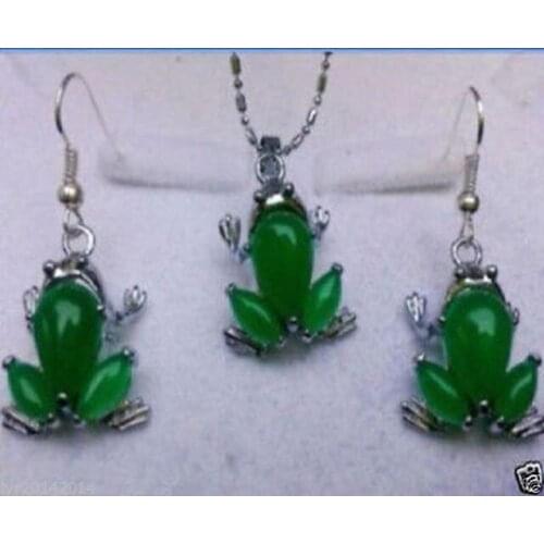 Wind Wonderful word gem Beautiful lovely frog green gem pendant necklace + earrings womens jewelry