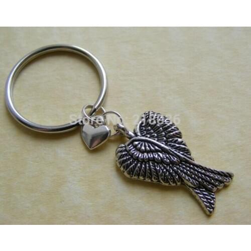 Vintage Silvers Guardian Angel Wings Heart Charms Key Chains Ring Keychain For Keys Car Gift DIY Jewelry Accessories