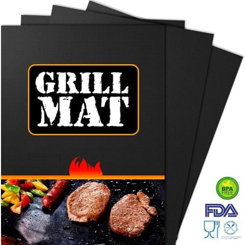 High Quality 6pcs Reusable Non-stick Bbq Pad Sheet Fda Eco-friendly Black Grill Out-door Home Table Tools For Baking Mat Liners
