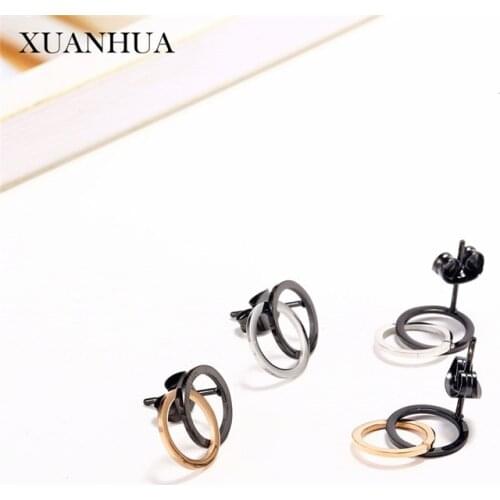 XUANHUA Stainless Steel Jewelry Woman Rose Gold Black Stud Earrings For Women Jewellery Accessories Mass Effect Bohemian