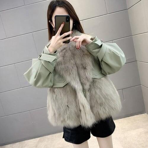 High-quality European American New Imitation Fox Fur Jacket Womens Short 2021 Winter Fashion Faux Fur Fur Integrated Warm Coat
