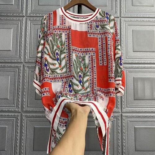 Women silk shirt Spring Summer Printed mulberry silk long-sleeved heavy silk shirt women collar silk shirt women