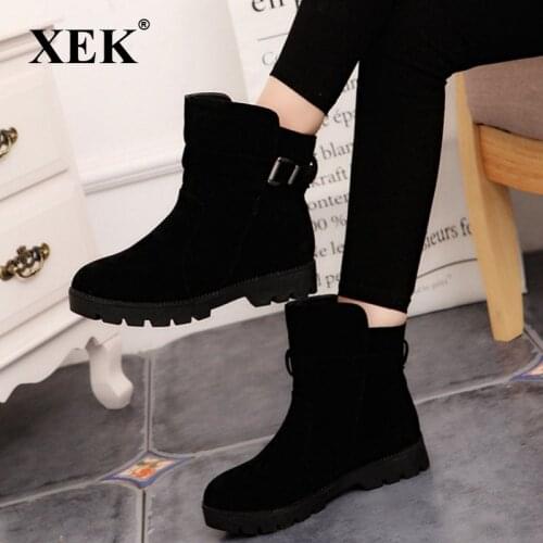 XEK Women Warm Snow Ankle Boots Buckle Match Solid shoes Boots Shoes High Quality Girls Hot Sale Winter Fur Boots ZLL325
