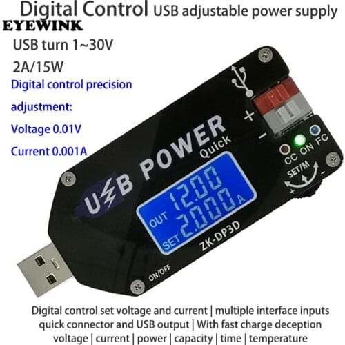 ZK-DP3D CNC USB TYEPE-C DC DC Converter CC CV 1-30V 2A 5V 6V 12V 24V 15W Power Module Adjustable Regulated power supply