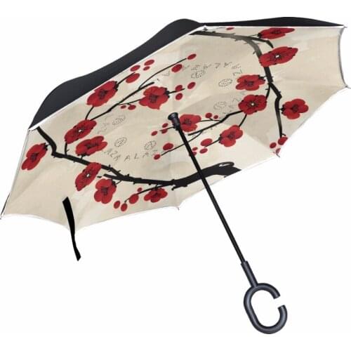Chinese Style Plum Blossom Reverse Umbrella Double Layer Long Handle Inverted Umbrella High Quality Creative Fashion Customized