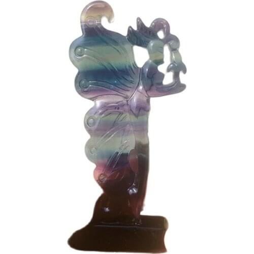 1 pcs Natural Rainbow Fluorite Butterfly Faery Crystal Goddess Ornament Gemstone Crafts For Gift
