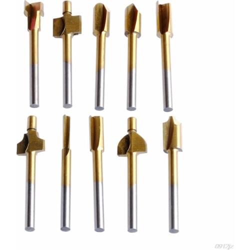 10Pcs/Set 3mm Titanium Mini Hss Router Bits Trimmer Shank For Dremel Rotary Tool New New Drop ship LS'D Tool qiang