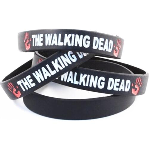 100pcs the walking dead Support silicone wristband bracelet key ring key chain free shipping by ePacket