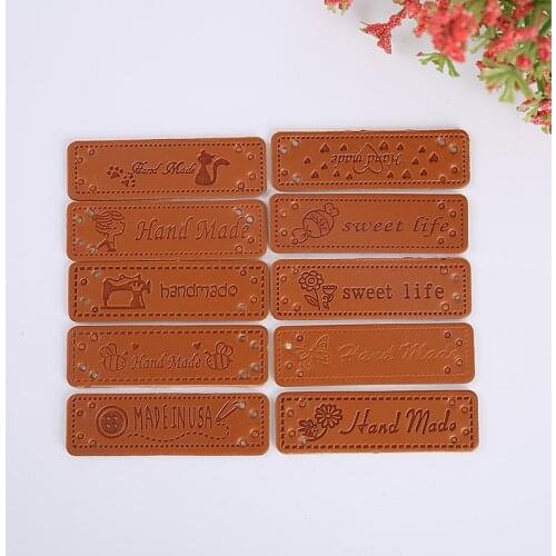 2021 NEW Customizable 20pcs Handmade Labels Tags Clothes Garment PU Leather Hand Made Jeans Bags Shoes DIY Sewing Accessories