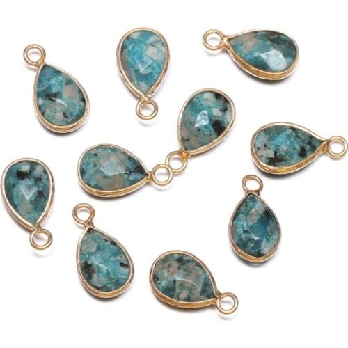 3pcs Natural Stone Pendant Water Drop Faceted Agated Golden Plated Blue Crazy Agated for Jewelry Making Gift for Women 18x10x5mm