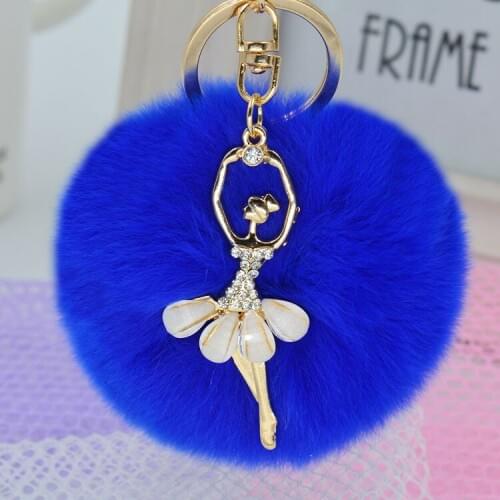 8CM real Fur Ball Keychain rhinestone angel Rex Rabbit Fur Pom Pom Plush Key Chain Keyring men women keychain