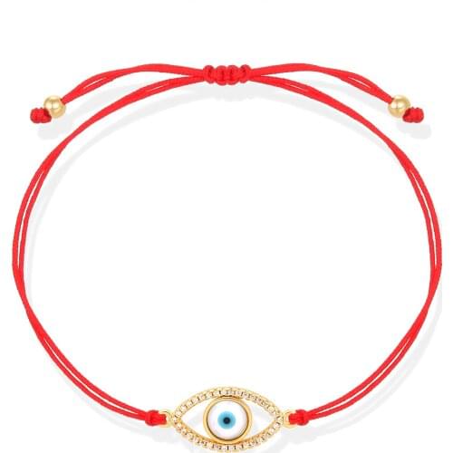 Brilliant Cubic Zirconia Stones Gilded Brass Evil Eye Charm Bracelet Women Red String Luck Protect Gold-filled Balls Jewelry Her