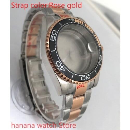904L stainless steel rose gold strap bracelet with 40mm sapphire glass ETA mingzhuji NH36 MH35 case, black and yellow bezel