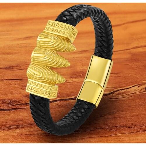 Charm Magnetic Clasp Braided Glod Black Woven Rope Stainless Steel Leather Men Bracelet Bangles Punk Jewelry Birthday Gift