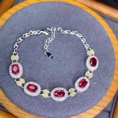 Fine ruby Bracelet&Bangle for Women Silver With 925 Sterling Sliver Platinum plating Wedding&Birthday Vintage Jewelry