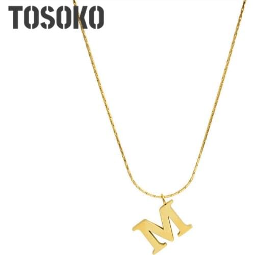 TOSOKO Stainless Steel Jewelry Square Ultra Fine Clavicle Chain M Letter Necklace Fashion Necklace For Women BSP772