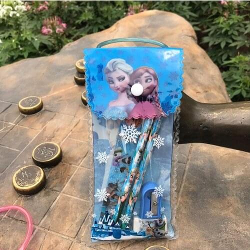 Disney 6pcs/set Frozen Pencil case+ruler+pencil+eraser+Booklet+Pencil sharpener stationery Childrens Day gift School supplies