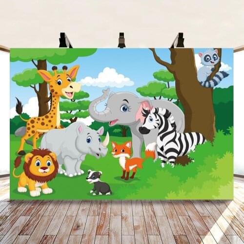 Wild Animal Lion Elephant Giraffe Cartoon Creativity Backdrops Photo Background Birthday Decorations for Kids Photography Props