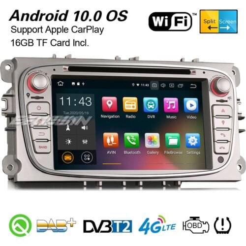 Erisin 5109 Android 10.0 Car Stereo GPS CarPlay WiFi Bluetooth 4G TPMS DVB-T DAB+ OBD2 Navi For Ford Mondeo Focus C/S-Max Galaxy