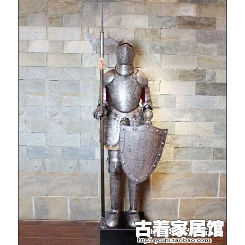 European Medieval Knight size armor knight with axe shield / Bar Cafe western restaurant decoration 2m