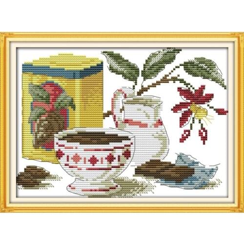 Joy Sunday Coffee Artistic Conception Counted Cross Stitch11&14CTCross Stitch Embroidery Needlework for Home Decor Handmade Gift