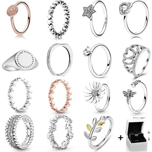 NEW 2020 100% 925 Sterling Silver Spring Beaded Daisy Flower Crown Ring Fit European Women Luxury Original Jewelry Gift with Box