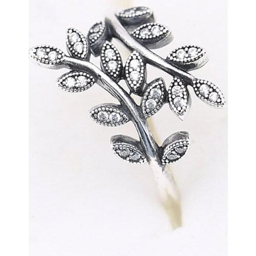 Authentic S925 Sparkling Leaves With Crystal Ring For Women Wedding Party Gift fit Lady Fine Jewelry