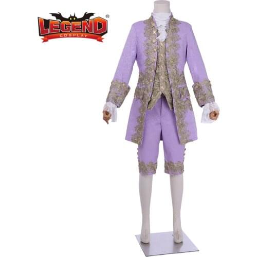 Cosplay legend 18th Century England Purple Elegant Mens Outfit Marie Antoinette Rococo Costume Custom Made H001