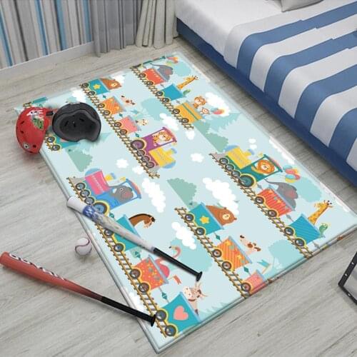 Animal Train Pattern Baby Hand Print Carpet Baby Play Mat Fashion Children Carpet Non-Slip Children Safety Flannel Cat Carpet