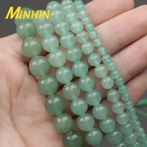 MINHIN Natural Green Aventurine Jades Stone Beads For Jewelry Making 4/6/8/10mm Smooth Round Beads for DIY Bracelets