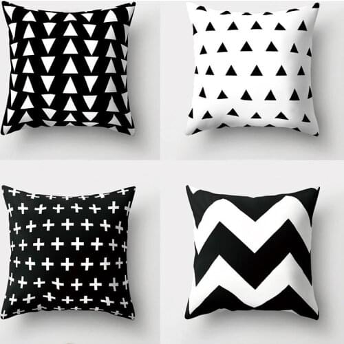 Fashion New Arrival Black and White Geometric Peach Skin Throw Cover Pillow Cushion Square Case Wholesale Dropshipping