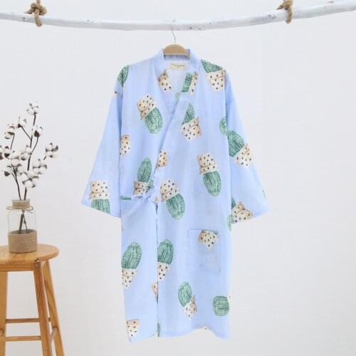 Summer Women Sleepwear 100% Cotton Gauze Kimono Cherry Blossom and Bunny Long Robes Home Clothes Gowns 20 Styles Women Dress