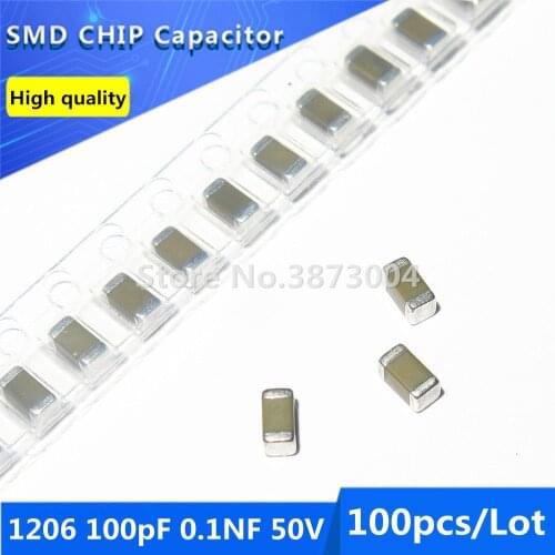 100pcs 1206 100pF 0.1NF 50V C0G/NPO 5% Thick Film Chip Multilayer Ceramic Capacitor