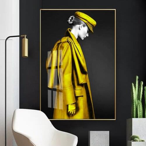 Fashion Cool Sex Women in Yellow Dress Canvas Painting Wall Art Pictures Posters Prints for Bedroom Porch Corridor Home Decor