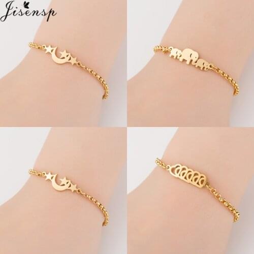 Jisensp Stainless Steel Trendy Moon Stars Chain Bracelet Couples Bracelets for Men Women Friendship Bracelet Jewelry Gift