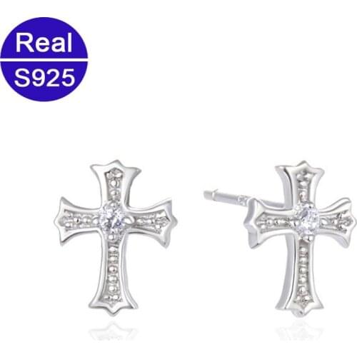 Fashion Sparkling Cubic Zirconia Classic Small 925 Sterling Silver Cross Earrings For Women New Year Gifts Dropshipping