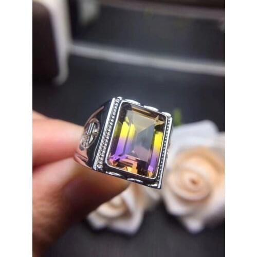 Natural Ametrine Mens Ring, 925 Silver, Two-tone Beautiful Gem, Rare Gem