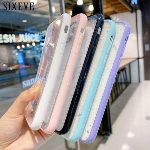 Glitter Star Soft Bling Clear Phone Case For iPhone 12 11 Pro Max 6 6s 7 8 Plus X XR XS SE 2020 Luxury Color Thick Border Cover