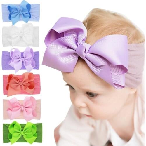 Nylon Bow Headbands Large ribbon bow One size fits all nylon headbands, wide nylon headband baby head wraps 5" RIBBON BOW HB269D
