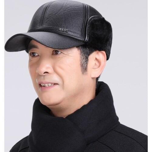New Style PU Leather Plush Aviator Hat Winter Warm Ear Protection Baseball Cap Old Man Cap Outdoor Hat