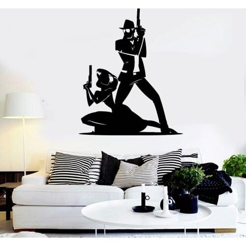 Creative Newly Vinyl Wall Decal Two Killer Gangsters Teen Room Stickers Mural Home Decor Living Room Removable Home Decor ZB457