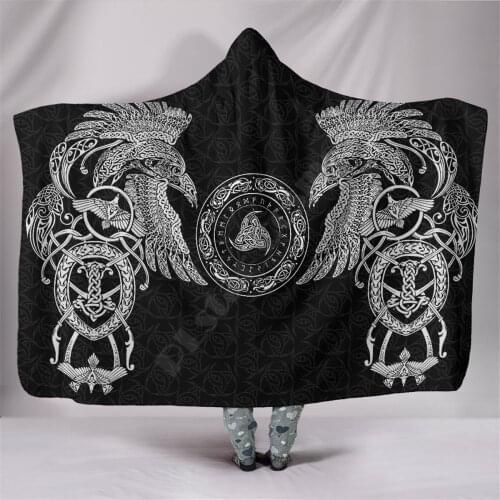 Viking Hooded Blanket Munin Raven Hooded Blanket Adult colorful child Sherpa Fleece Wearable Blanket Microfiber Bedding