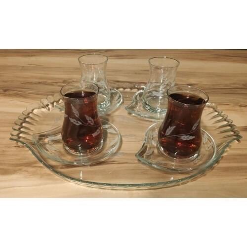 DOLBOVI Decocıa Oval Glass Tea Tray Shoot Patterned Embroidered glass saucer tray set tray serving tray tea set tea tray tea table trays decorative food tray gold tray trays mirror tray plateau glass tray serving bo